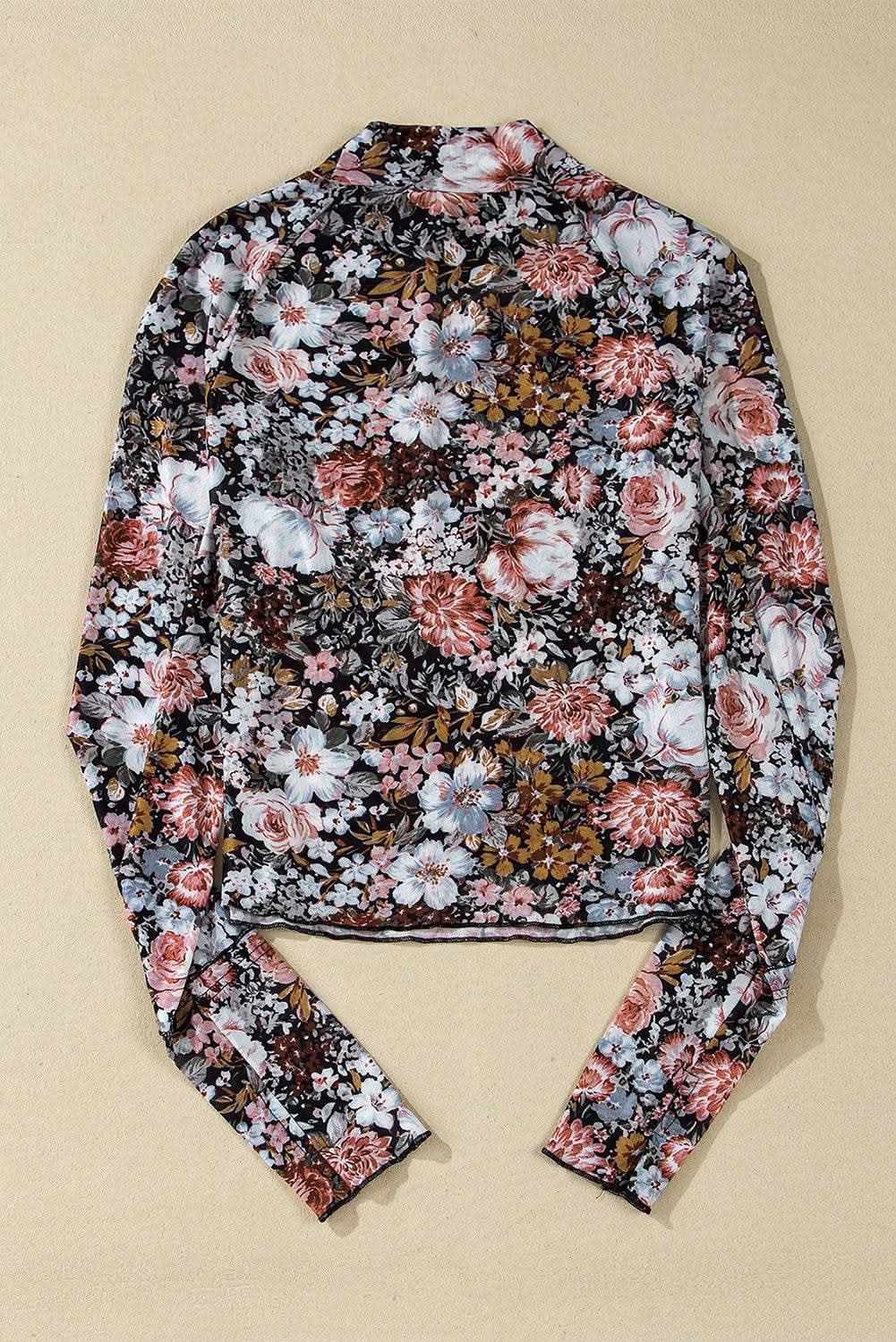 Chic brown floral mesh blouse - Love Salve 