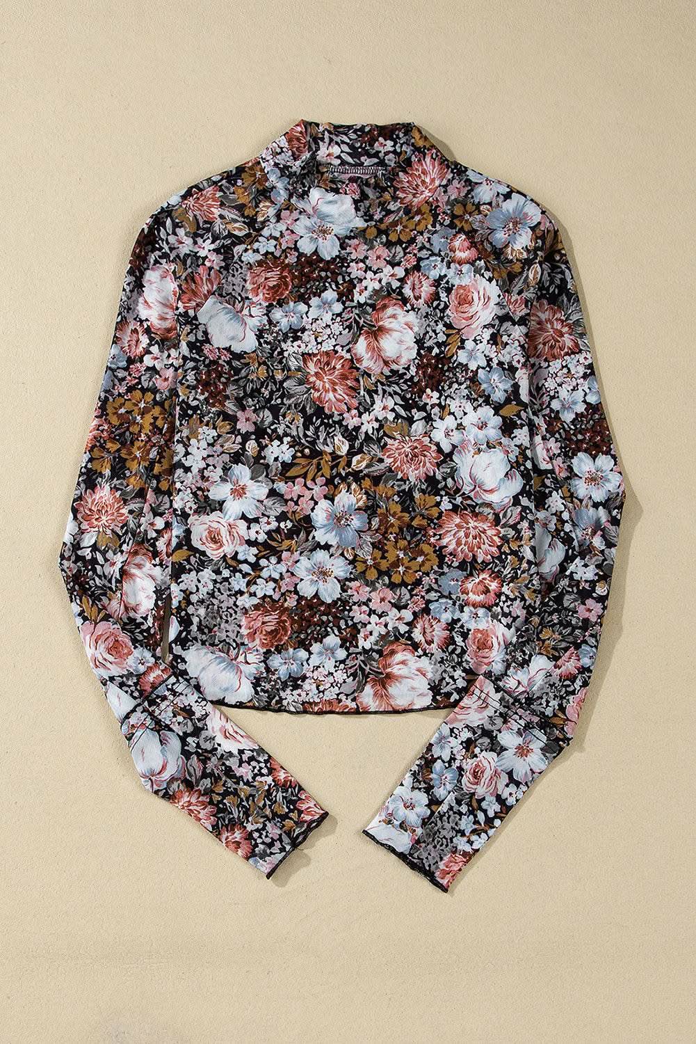 Chic brown floral mesh blouse - Love Salve 