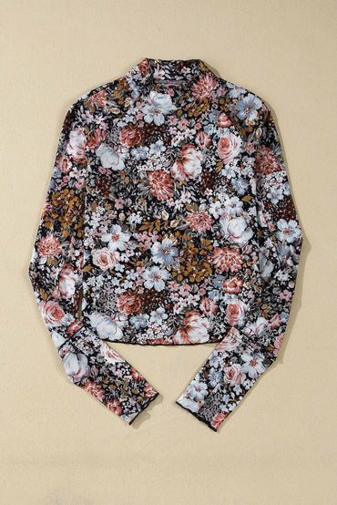 Chic brown floral mesh blouse - Love Salve 