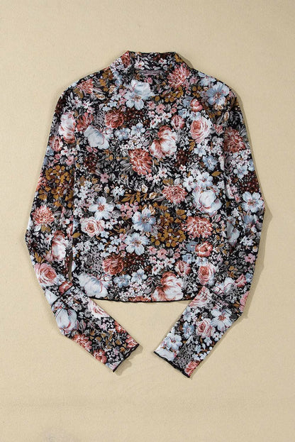 Chic brown floral mesh blouse - Love Salve 