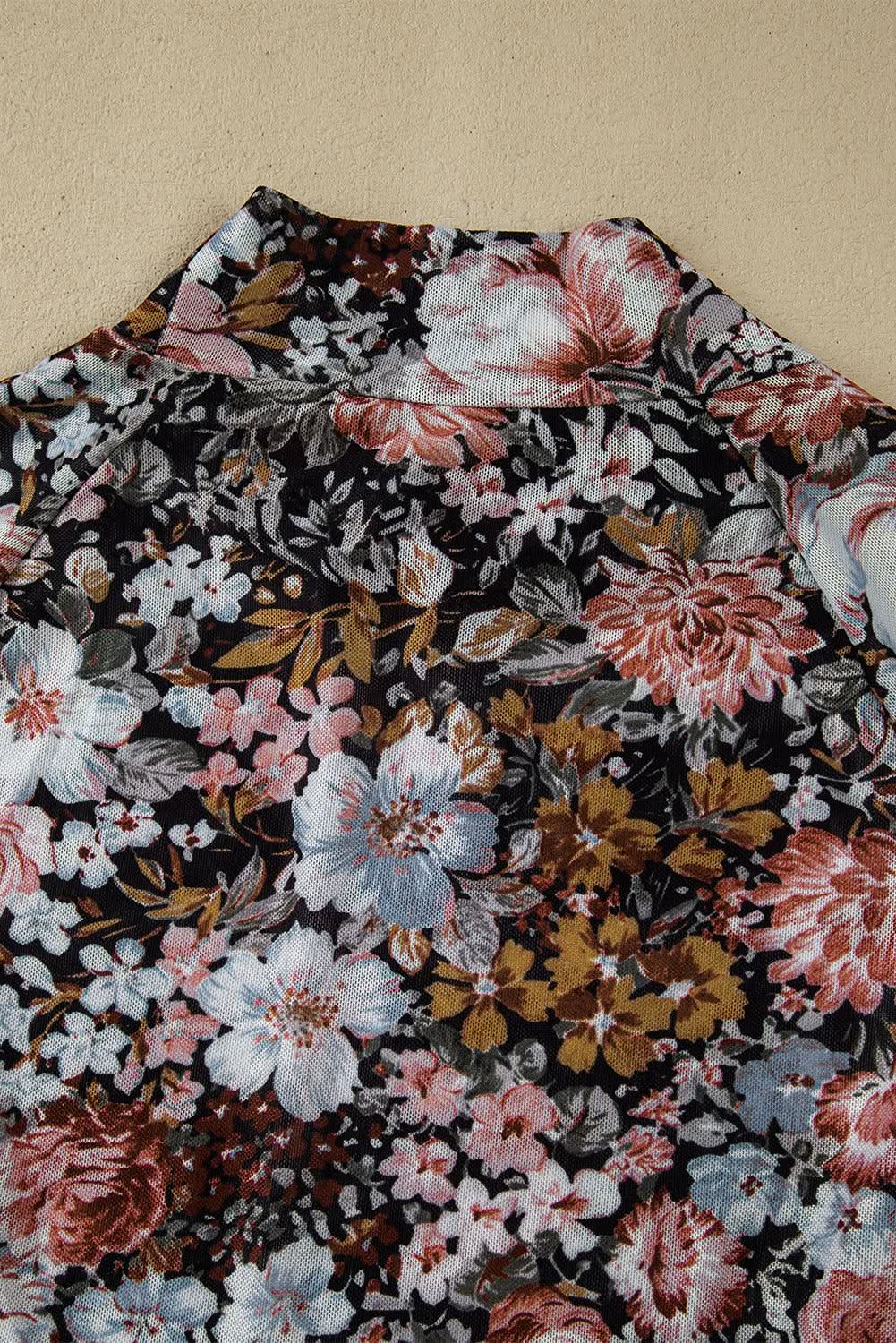 Chic brown floral mesh blouse - Love Salve 