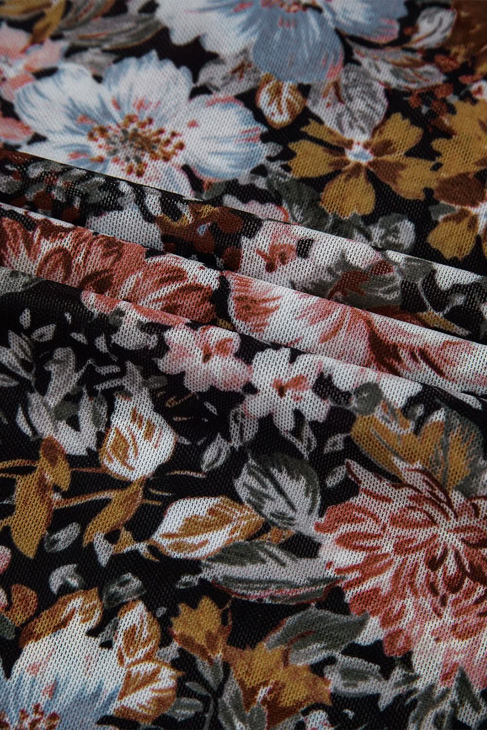 Chic brown floral mesh blouse - Love Salve 