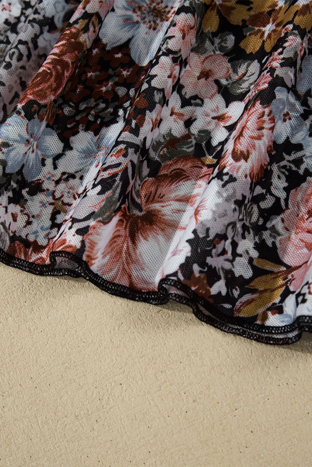 Chic brown floral mesh blouse - Love Salve 
