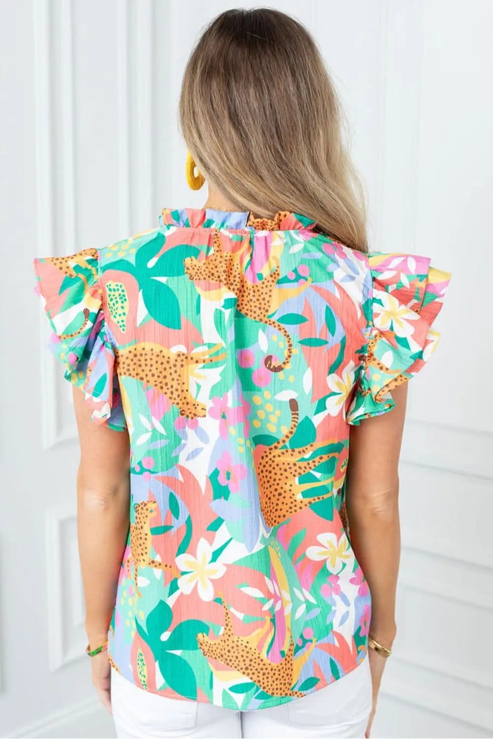 Floral green tie-neck blouse - Love Salve 