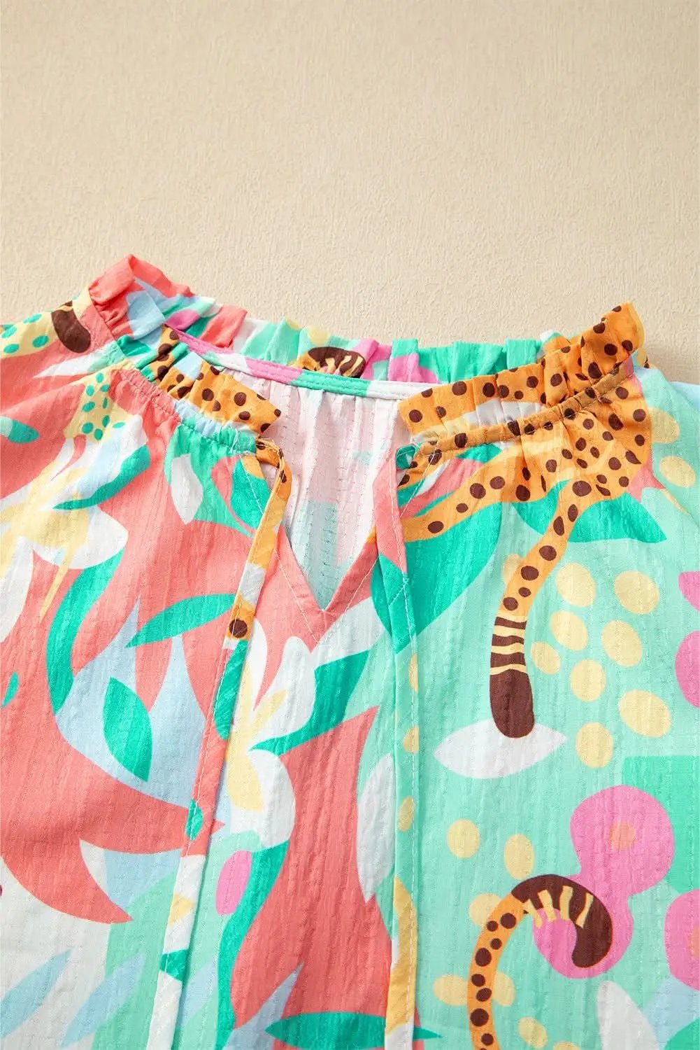 Floral green tie-neck blouse - Love Salve 