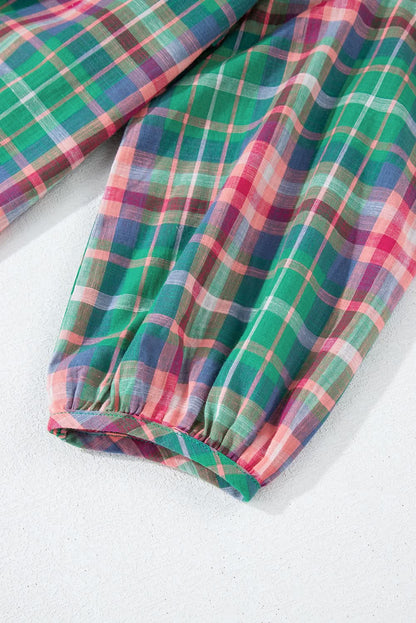 Casual green plaid shirt, 3/4 sleeve - Love Salve 