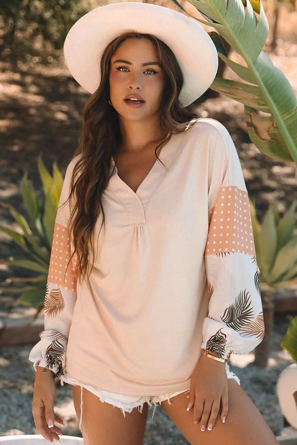 Chic palm print blouse with puff sleeves - Love Salve 