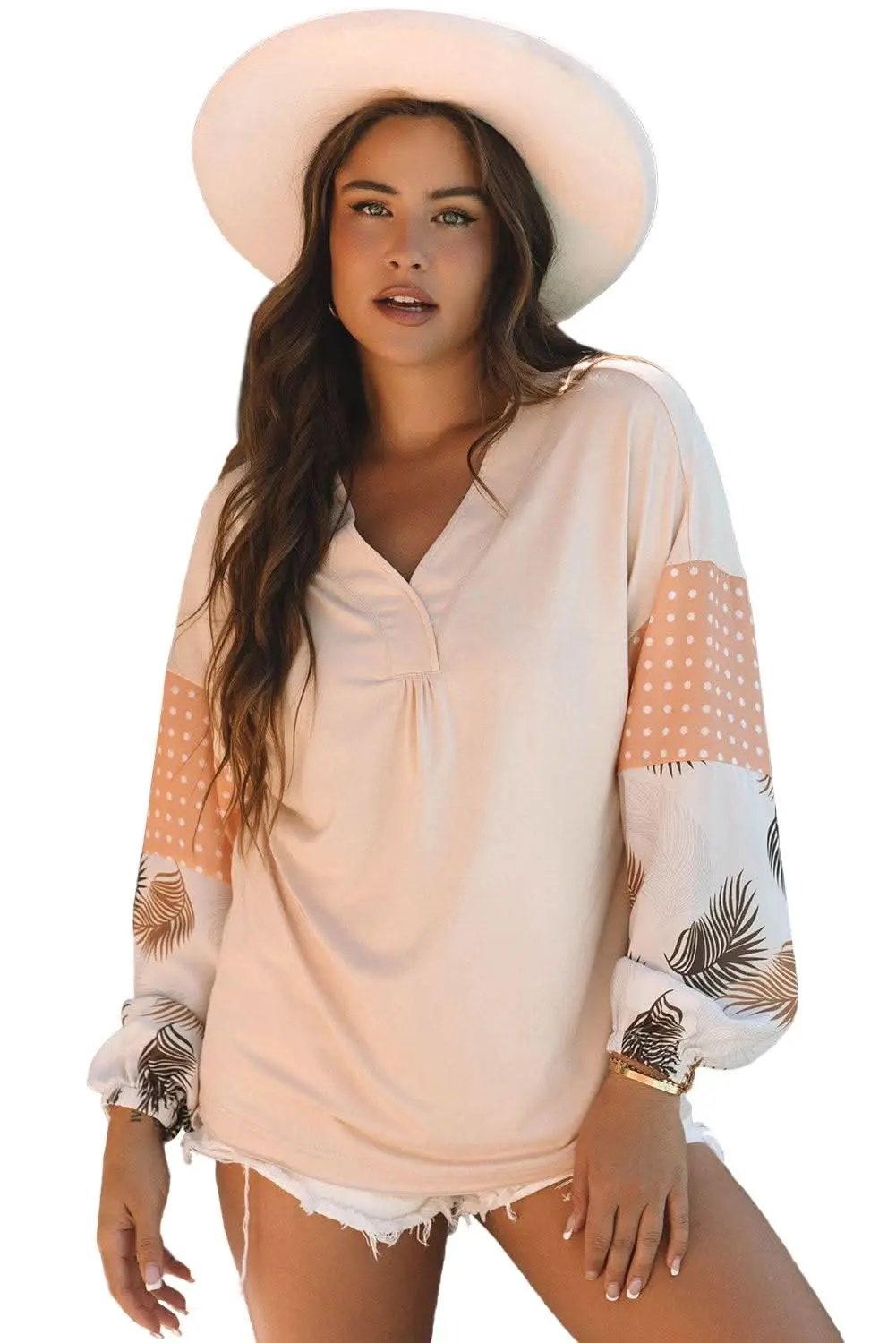 Chic palm print blouse with puff sleeves - Love Salve 