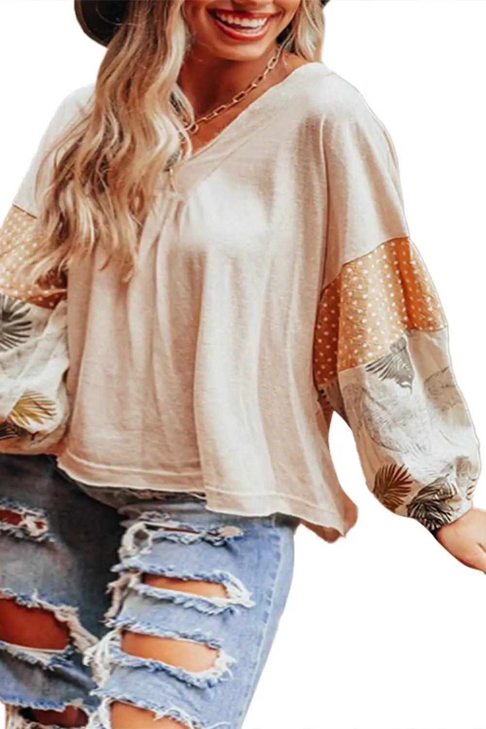 Chic palm print blouse with puff sleeves - Love Salve 