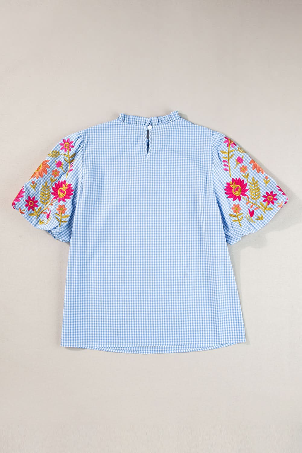 Light blue floral blouse with puff sleeves - Love Salve 