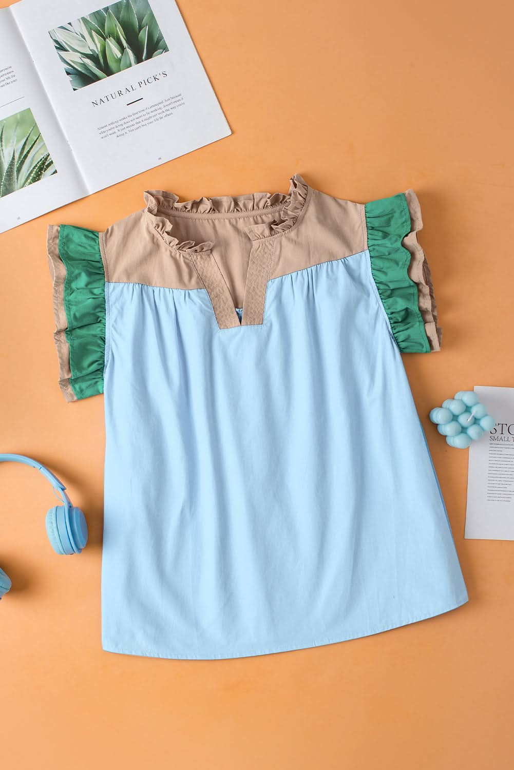 Mist blue ruffled frill blouse - Love Salve 