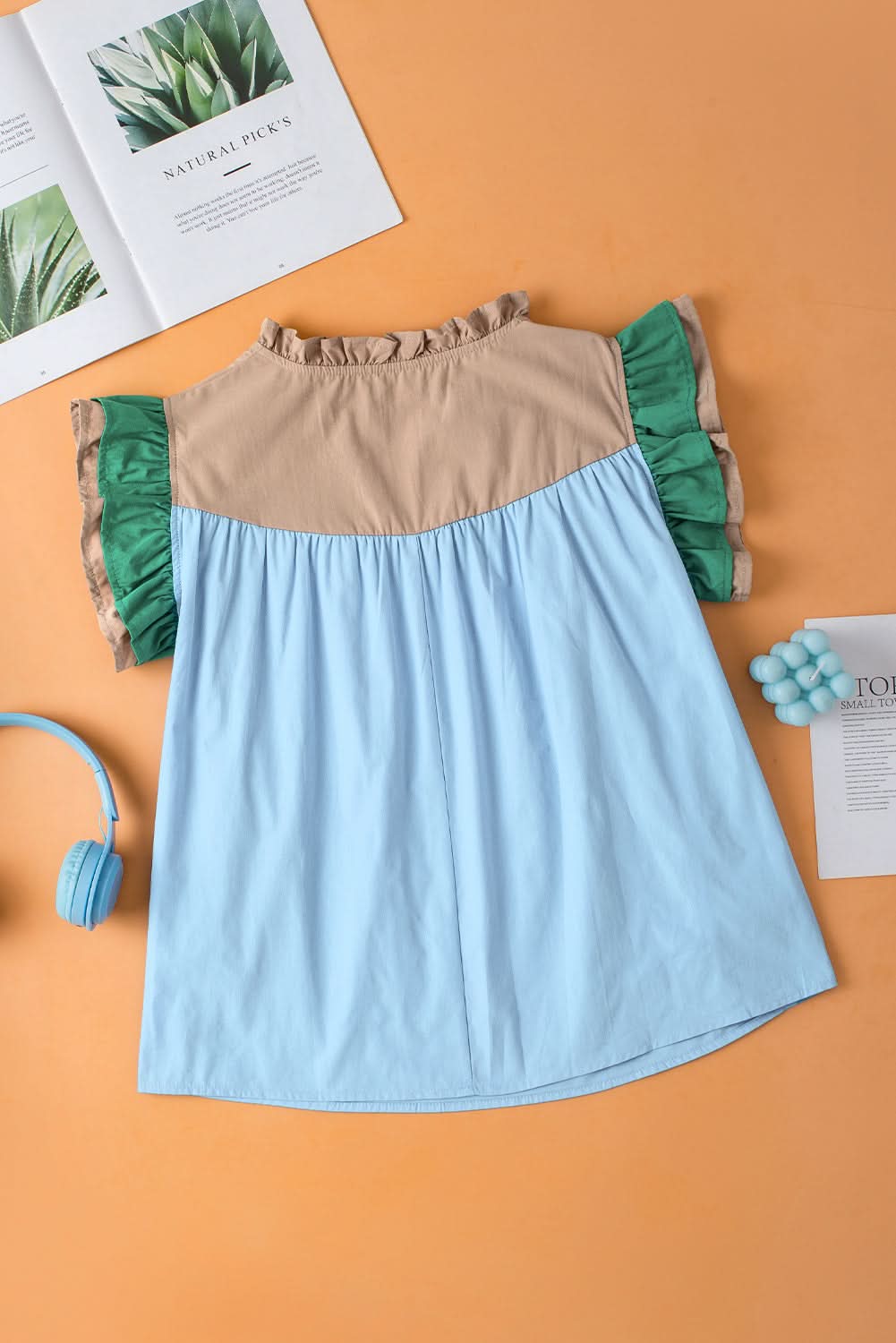 Mist blue ruffled frill blouse - Love Salve 