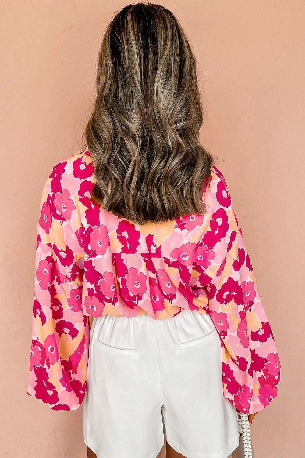 Chic pink floral puff sleeve shirt - Love Salve 