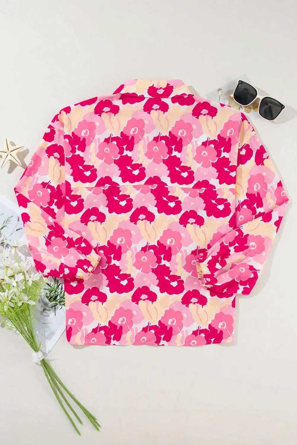 Chic pink floral puff sleeve shirt - Love Salve 