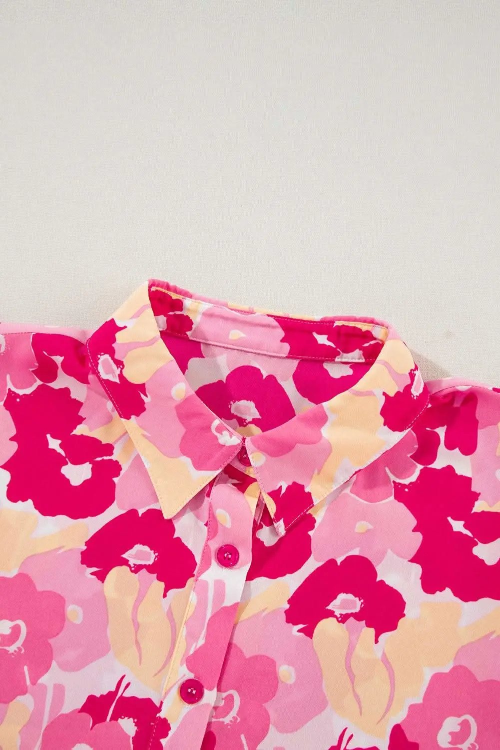 Chic pink floral puff sleeve shirt - Love Salve 