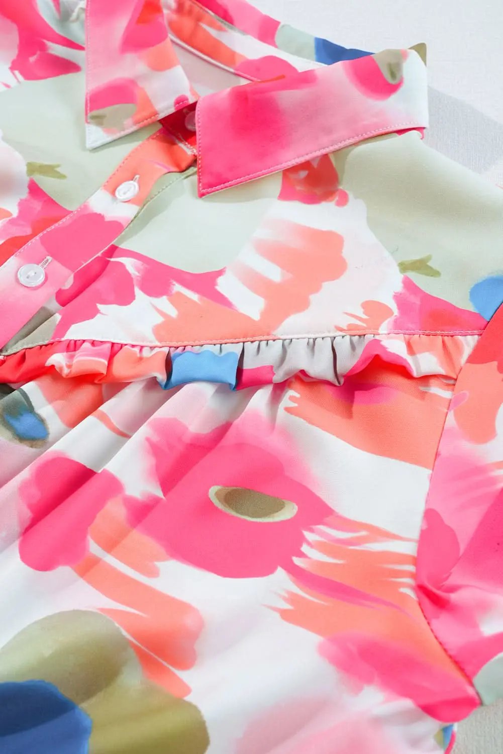 Chic rose abstract blouse with puff sleeves - Love Salve 