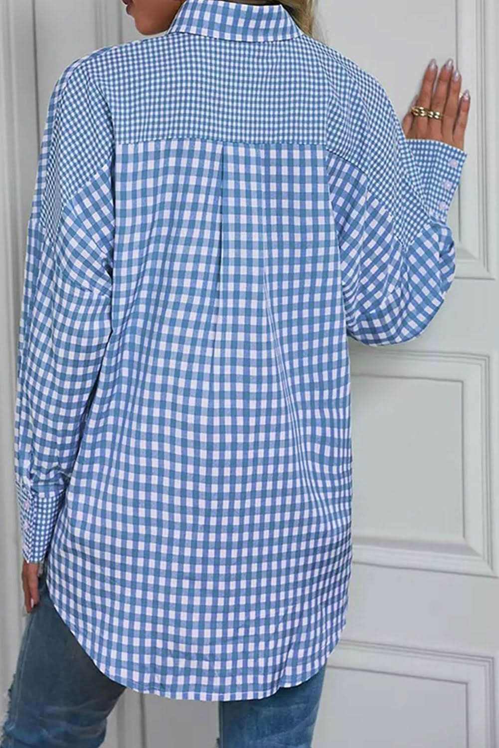 Sky blue plaid button-up shirt - Love Salve 