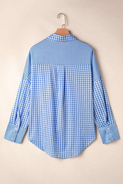 Sky blue plaid button-up shirt - Love Salve 