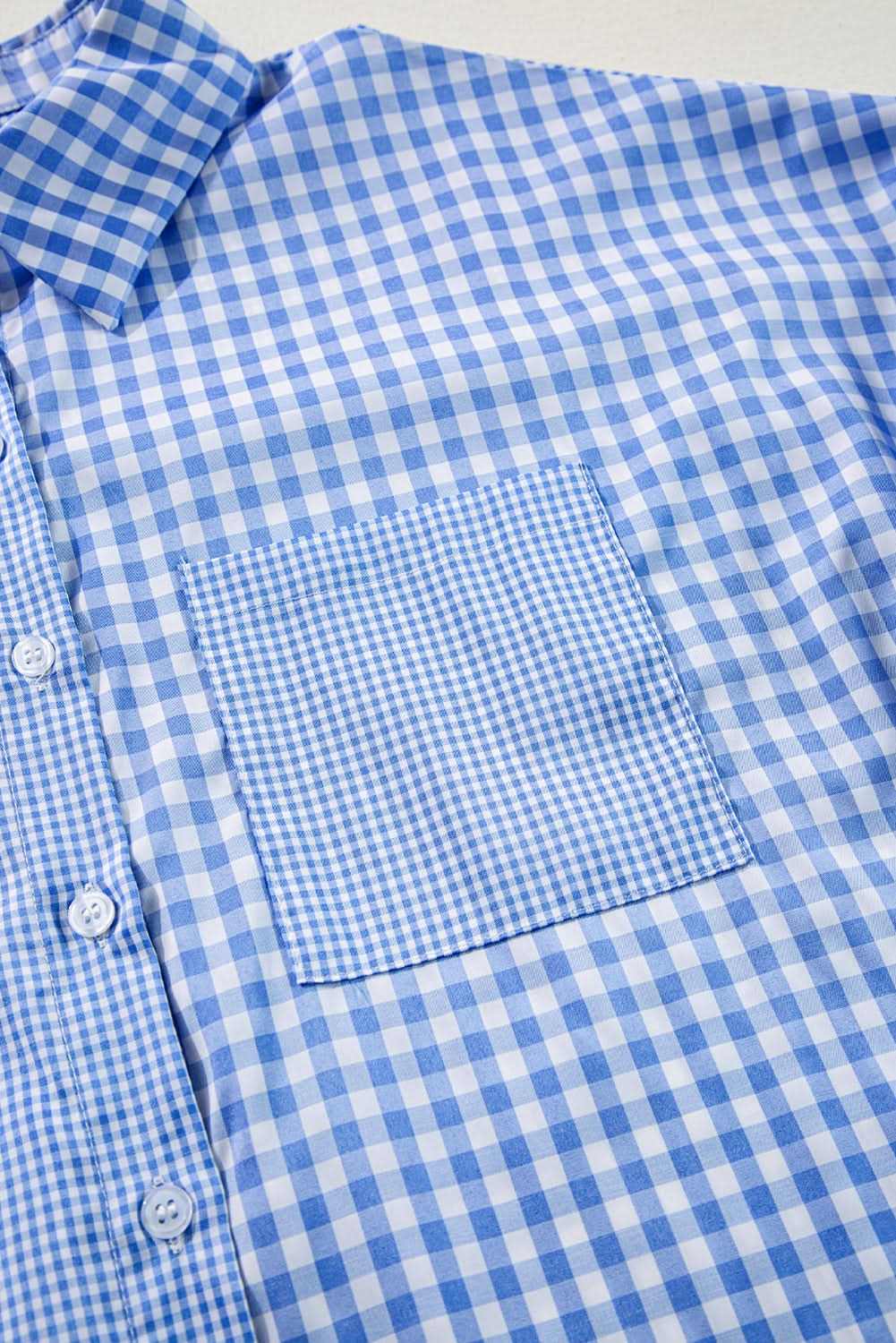 Sky blue plaid button-up shirt - Love Salve 