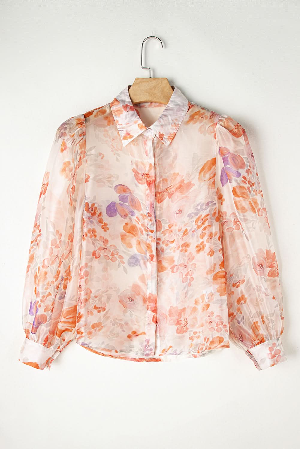 Floral balloon sleeve collared shirt - Love Salve 