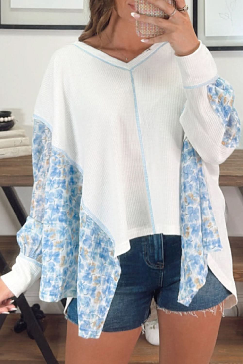 Chic white floral batwing blouse - Love Salve 