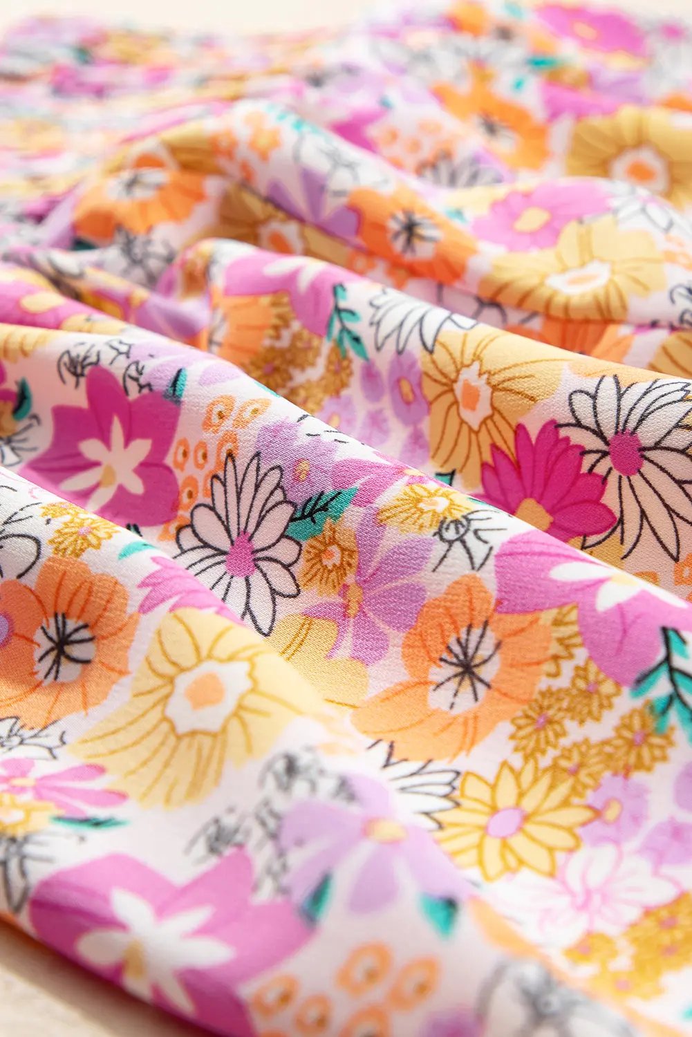 Pink Boho Floral Shirred High Waist Casual Shorts - Love Salve 