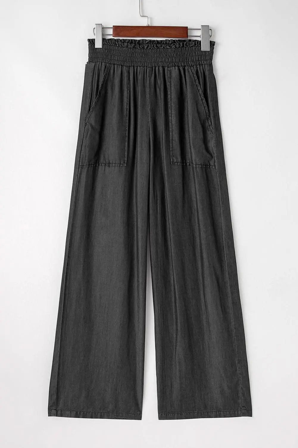 Chic black wide-leg jeans with frills - Love Salve 