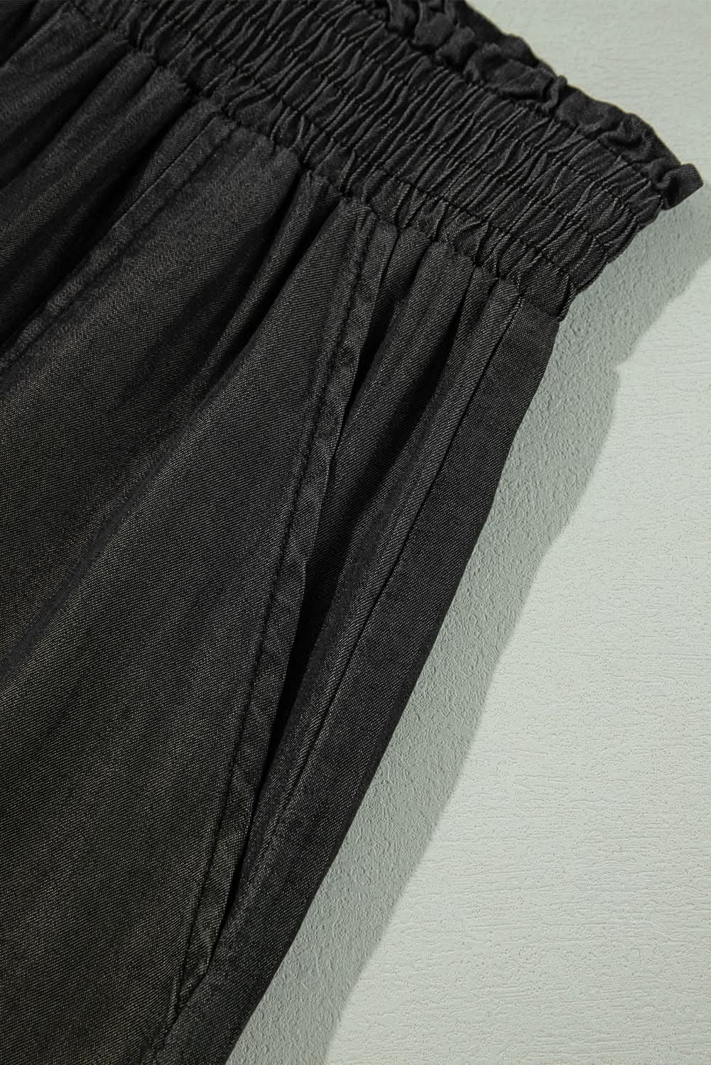 Chic black wide-leg jeans with frills - Love Salve 