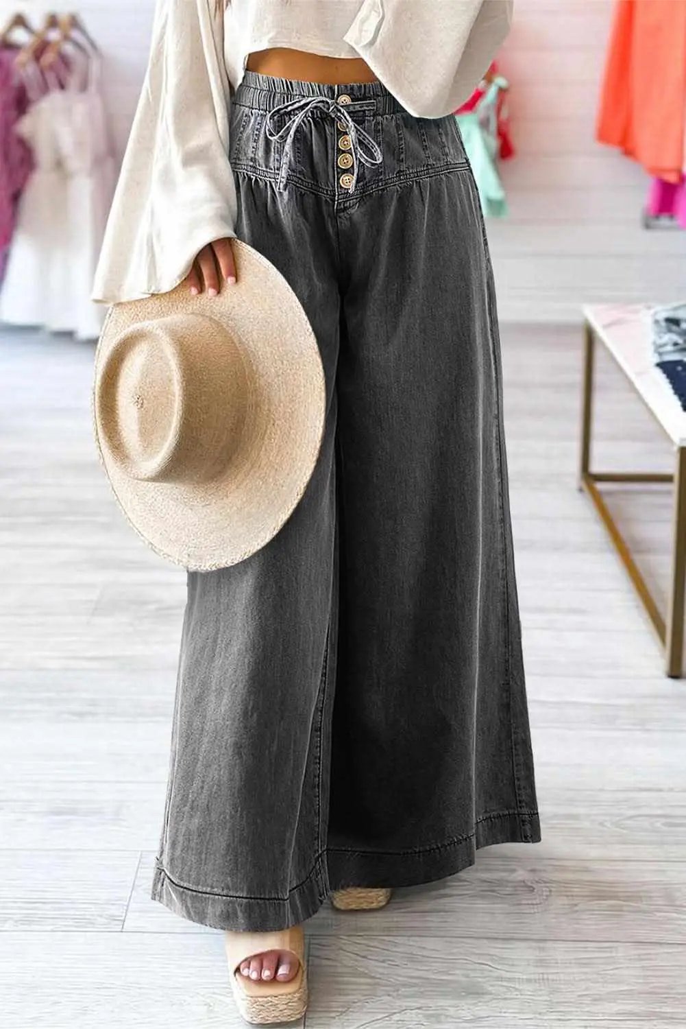 Trendy carbon grey wide leg jeans - Love Salve 