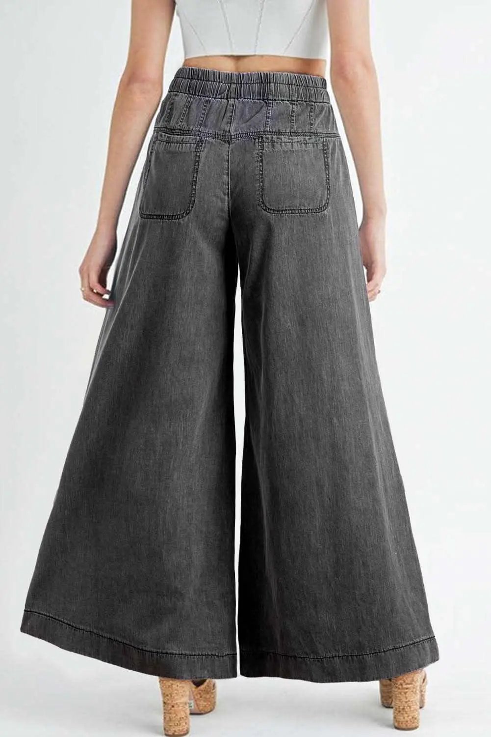 Trendy carbon grey wide leg jeans - Love Salve 