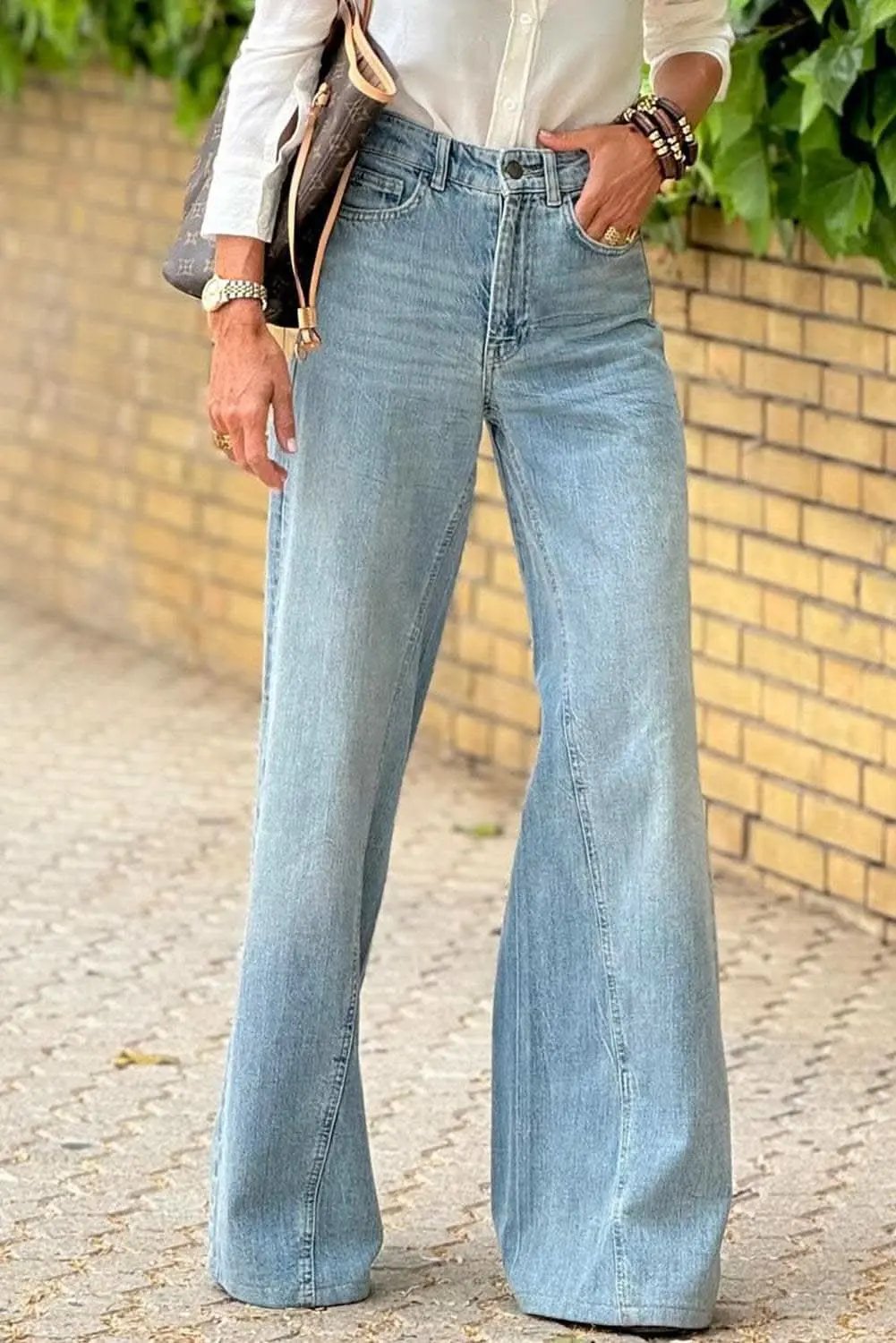 Dusk blue high-rise wide-leg jeans - Love Salve 