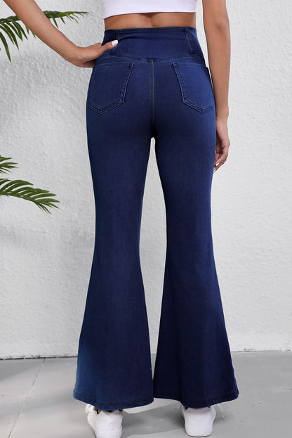 Dusk blue flare jeans with crossed waist - Love Salve 