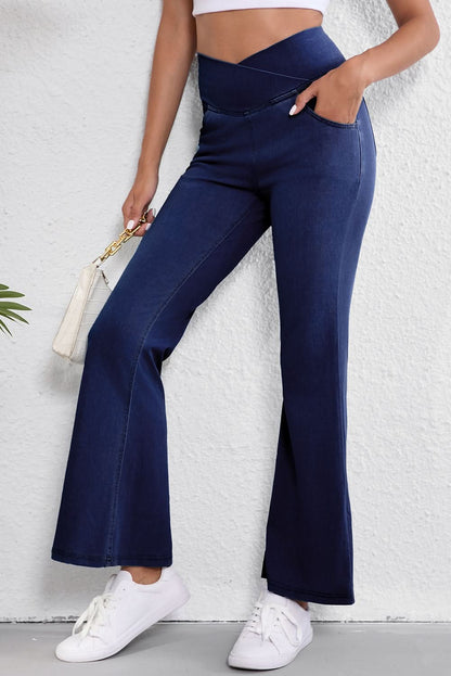 Dusk blue flare jeans with crossed waist - Love Salve 
