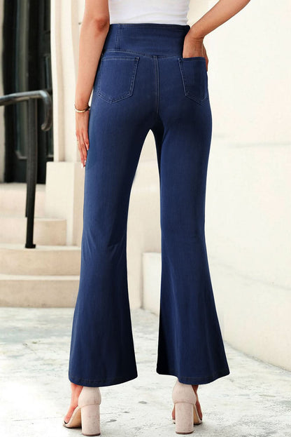 Dusk blue flare jeans with crossed waist - Love Salve 