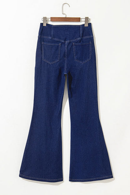 Dusk blue flare jeans with crossed waist - Love Salve 