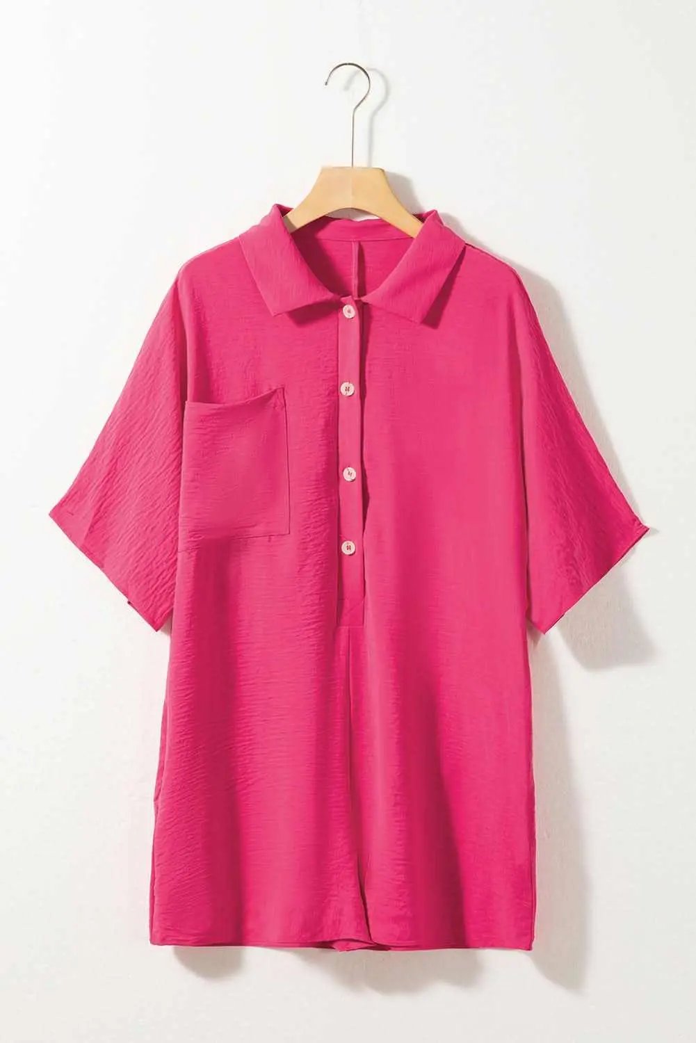 Bright Pink Half Button Collared Loose Romper - Love Salve 