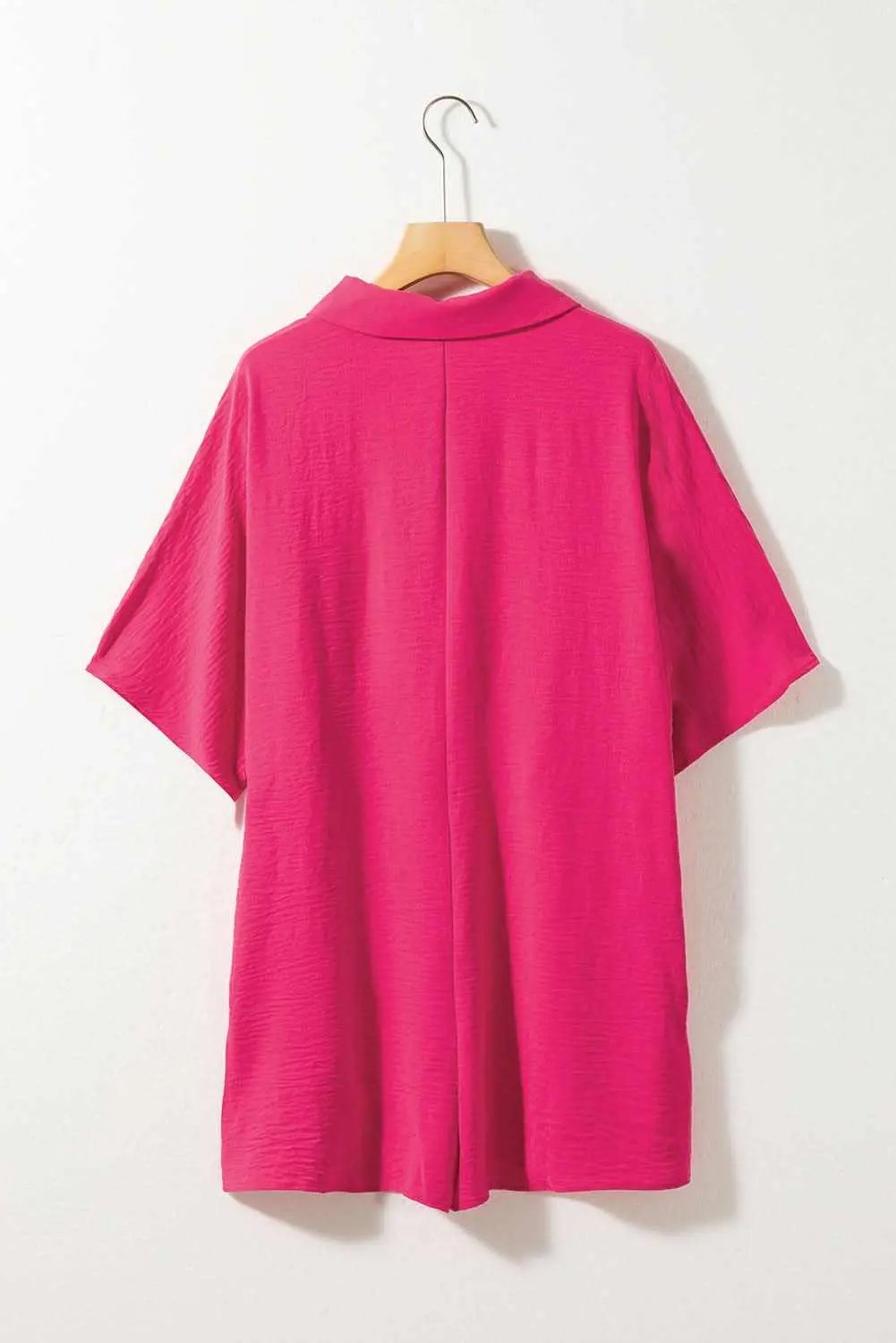 Bright Pink Half Button Collared Loose Romper - Love Salve 