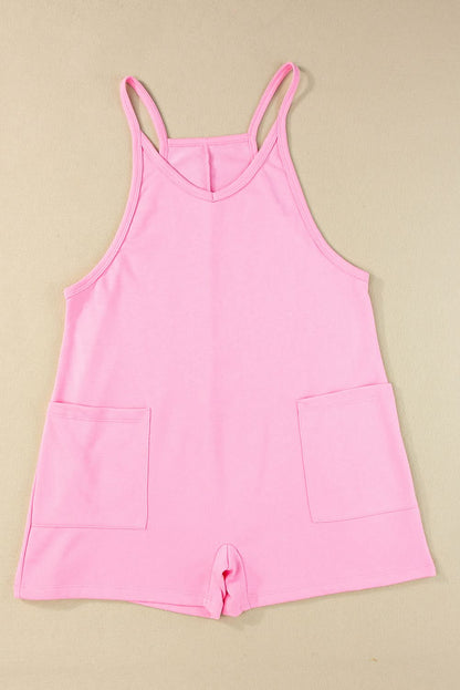 Pink Sleeveless Pocketed V Neck Jersey Romper - Love Salve 