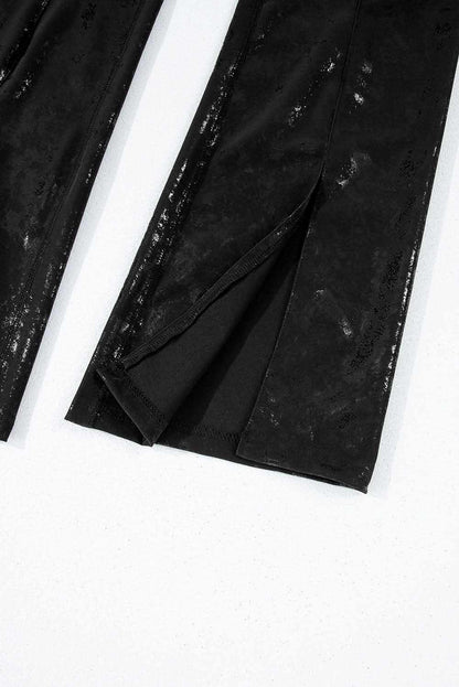 Trendy black high-waisted leggings with splits - Love Salve 