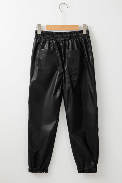 Chic black faux leather joggers - Love Salve 