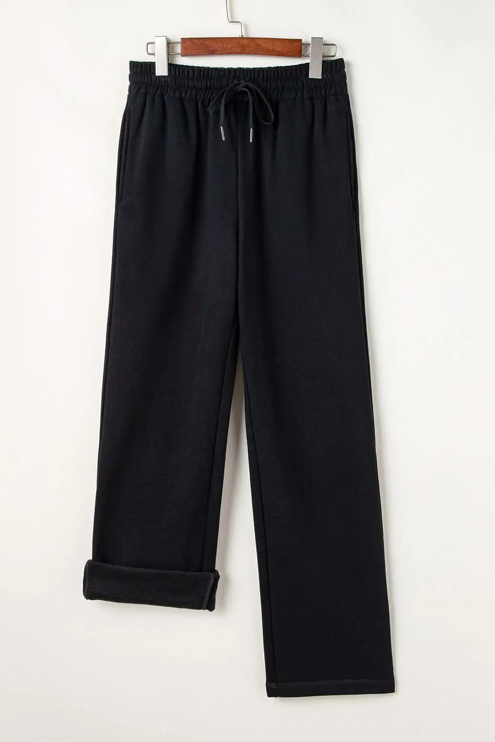 Cozy black fleece pants with drawstring - Love Salve 