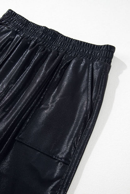 Trendy high-waisted black joggers - Love Salve 