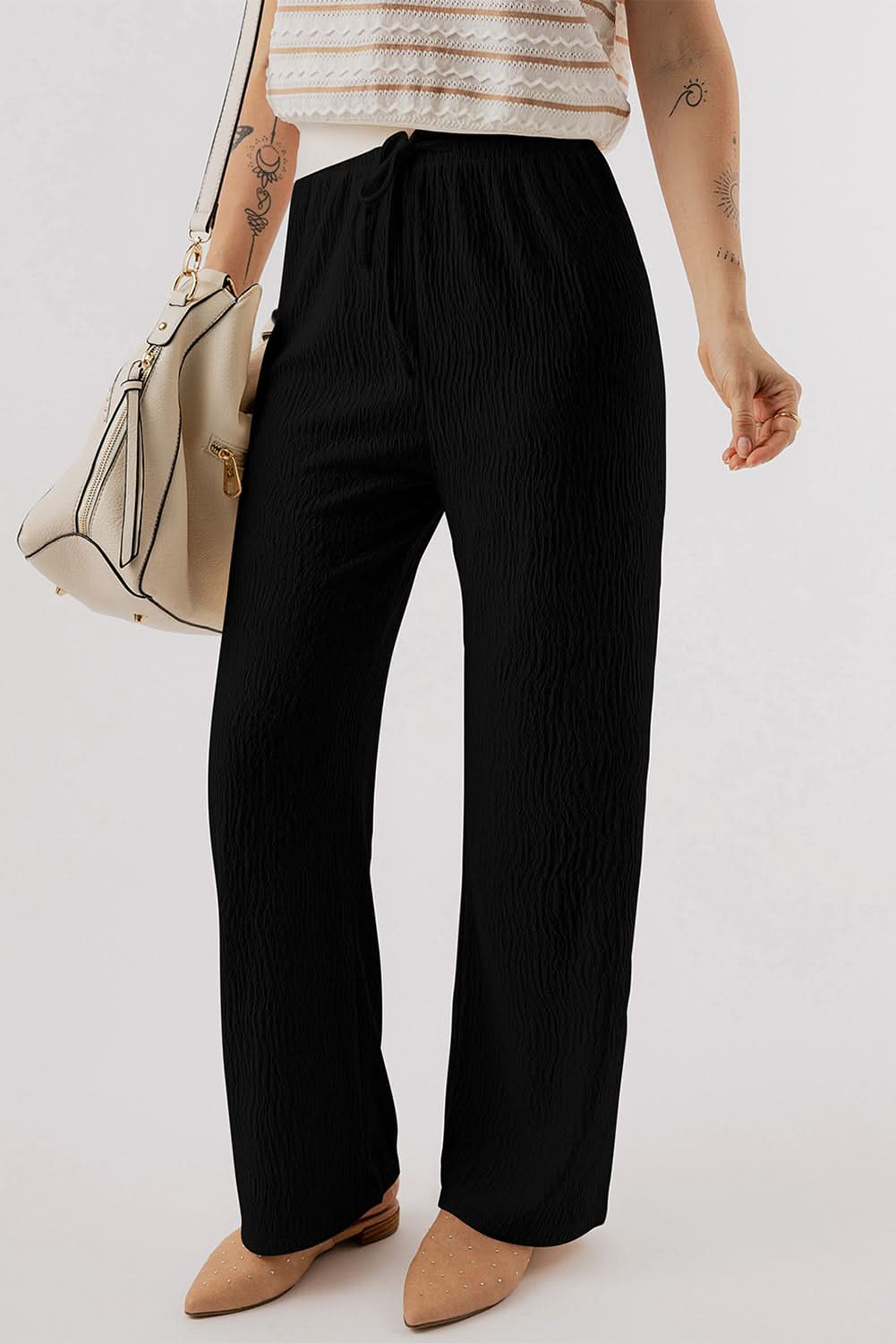Chic black textured lounge pants 