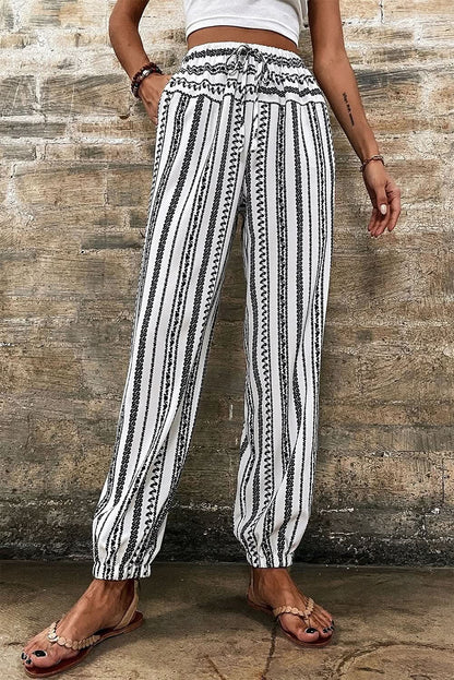 Trendy black striped boho pants - Love Salve 