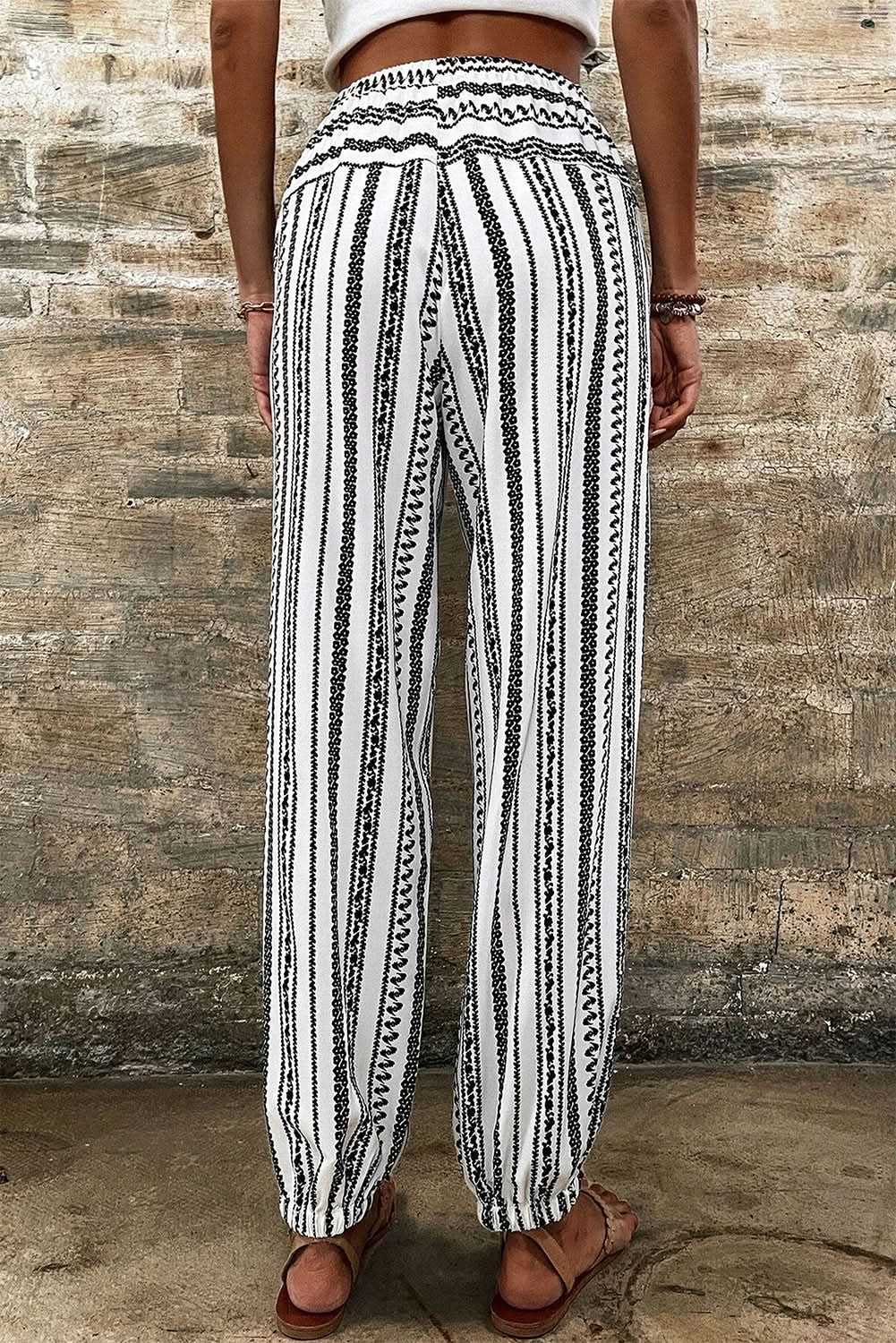 Trendy black striped boho pants - Love Salve 