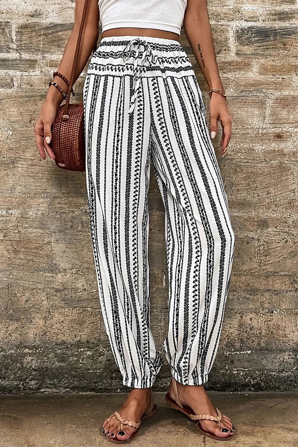 Trendy black striped boho pants - Love Salve 