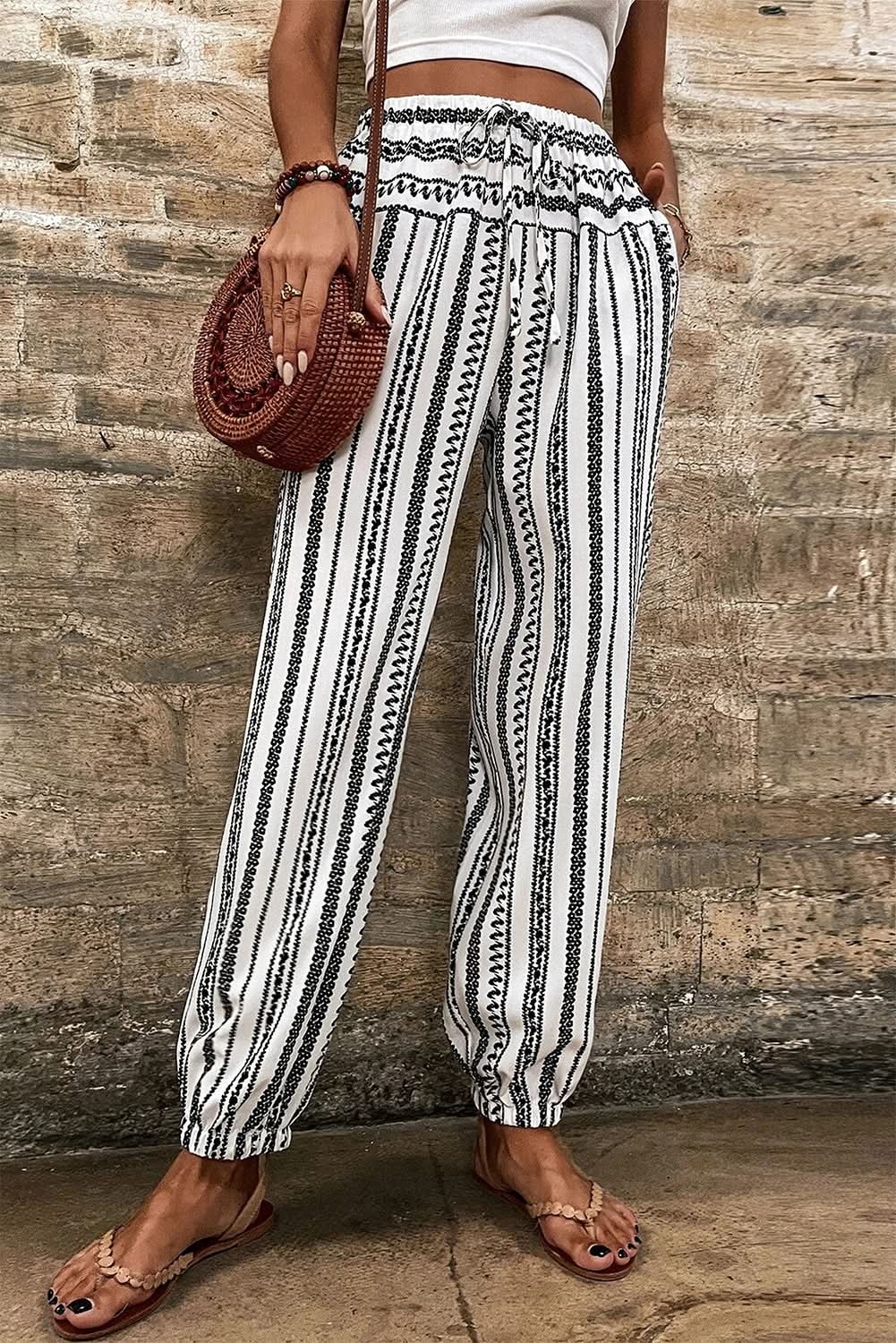 Trendy black striped boho pants - Love Salve 