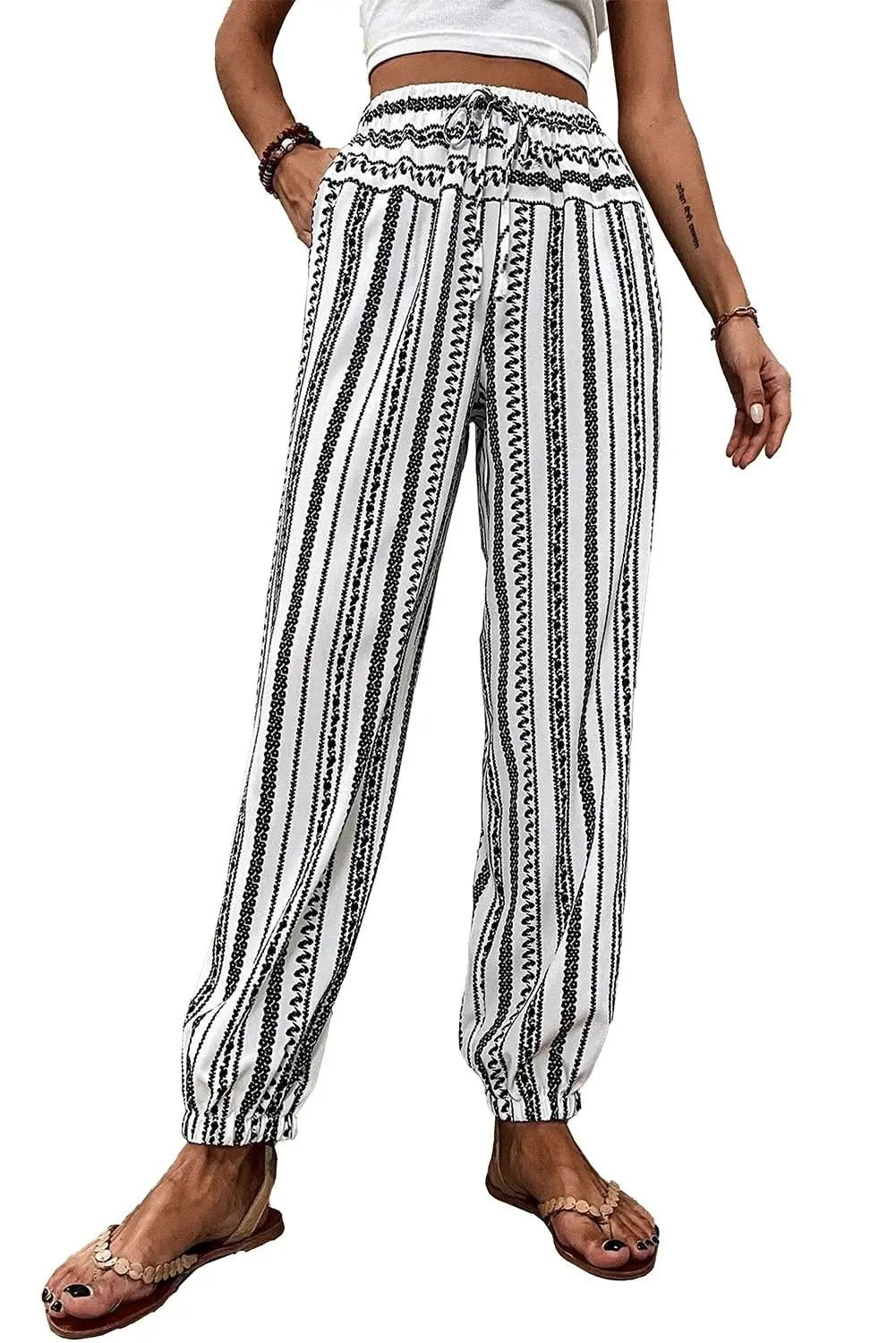 Trendy black striped boho pants - Love Salve 