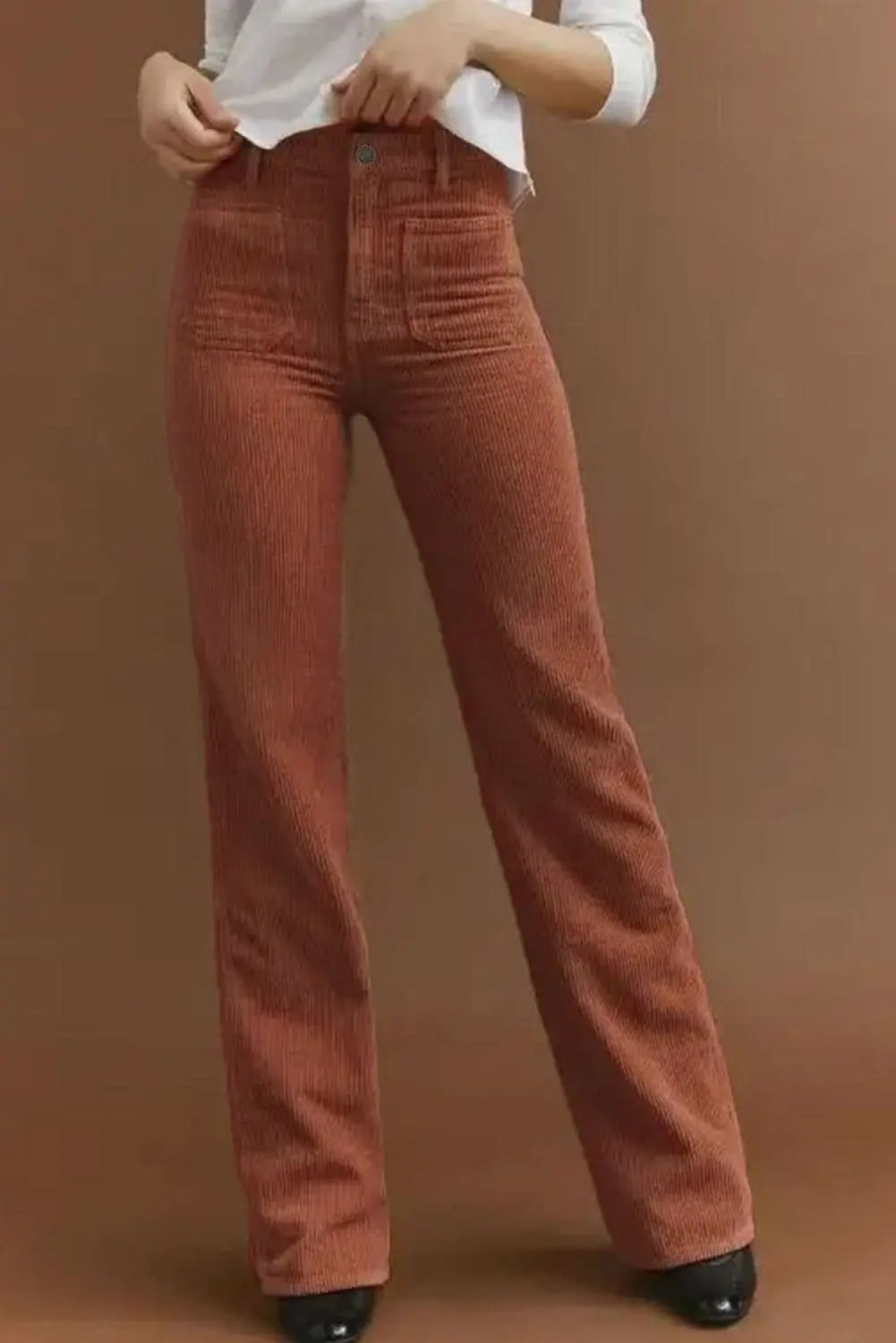 Chic brown high-waisted corduroy pants - Love Salve 