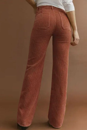 Chic brown high-waisted corduroy pants - Love Salve 